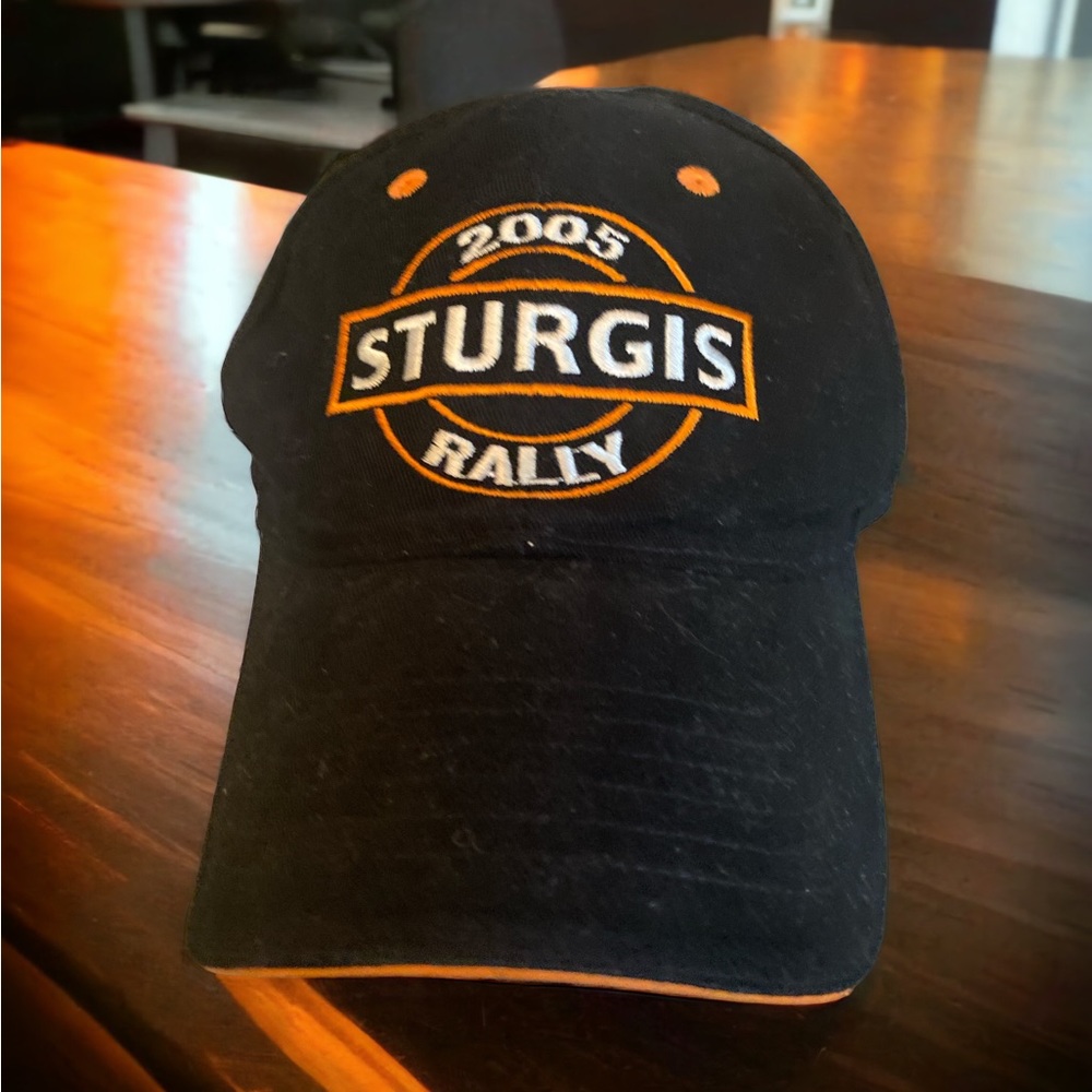 Vintage Sturgis 2005 Motorcycle Rally Hat Black/Orange EUC very clean. StrapBck.